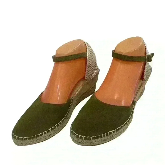 Espadrij l'originale Women Suede Green Jute Heels Ankle Strap Platform Sz 40/ 10 - Picture 3 of 16